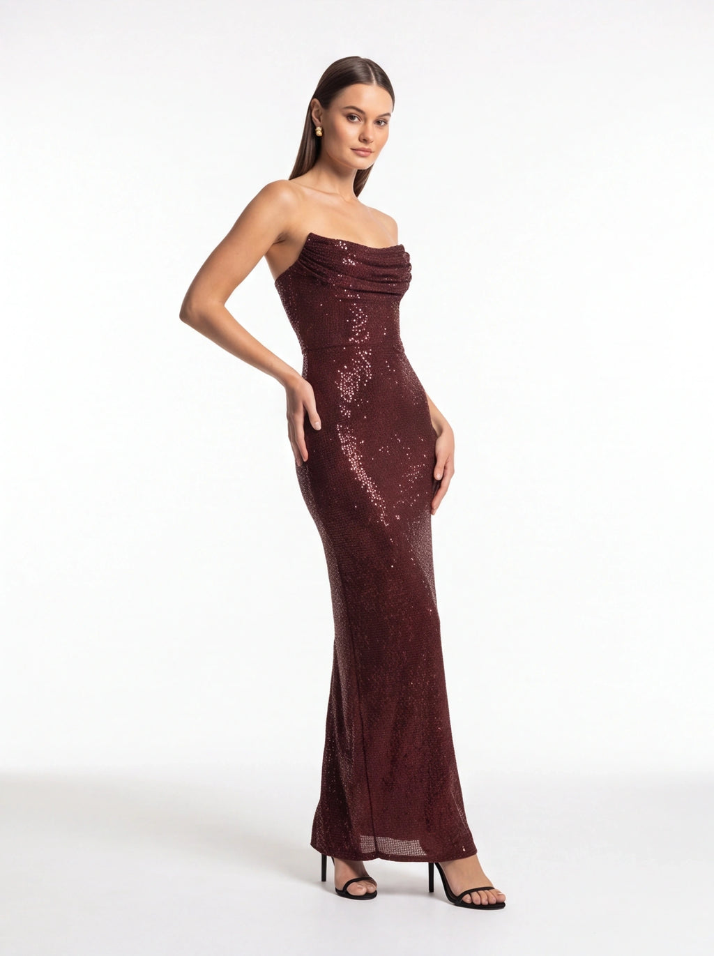 Robe de Soirée Longue Pailletée Sans Manches Élégante
