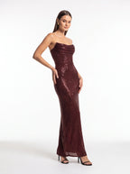 Robe de Soirée Longue Pailletée Sans Manches Élégante