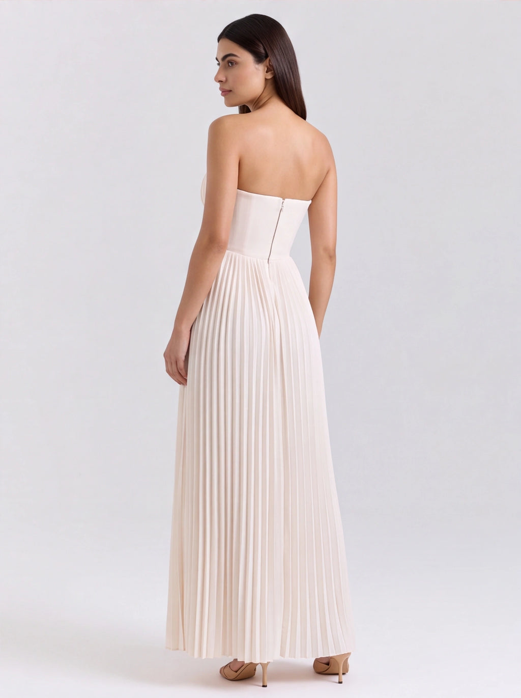 Robe de Soirée Bustier Princesse Style Français Blanc Ivoire