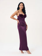 Robe de Soirée Satin Bordeaux Bodycon Dos Nu Élégante