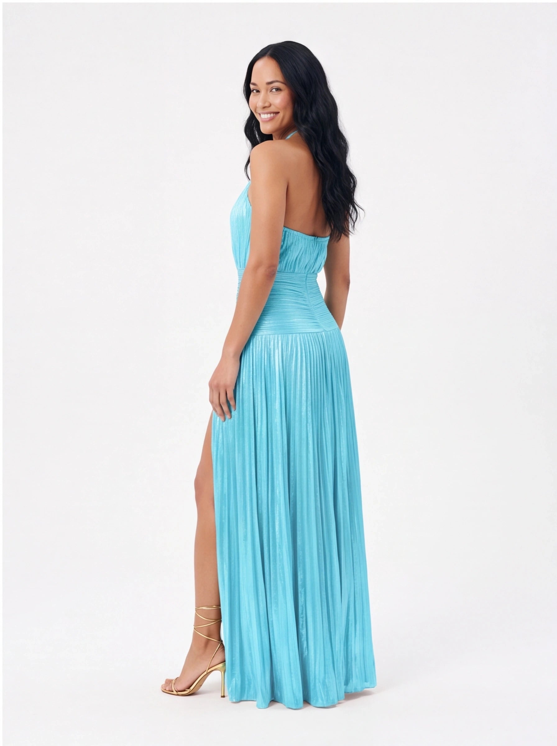 Robe de Soirée Métallique Élégante Longue