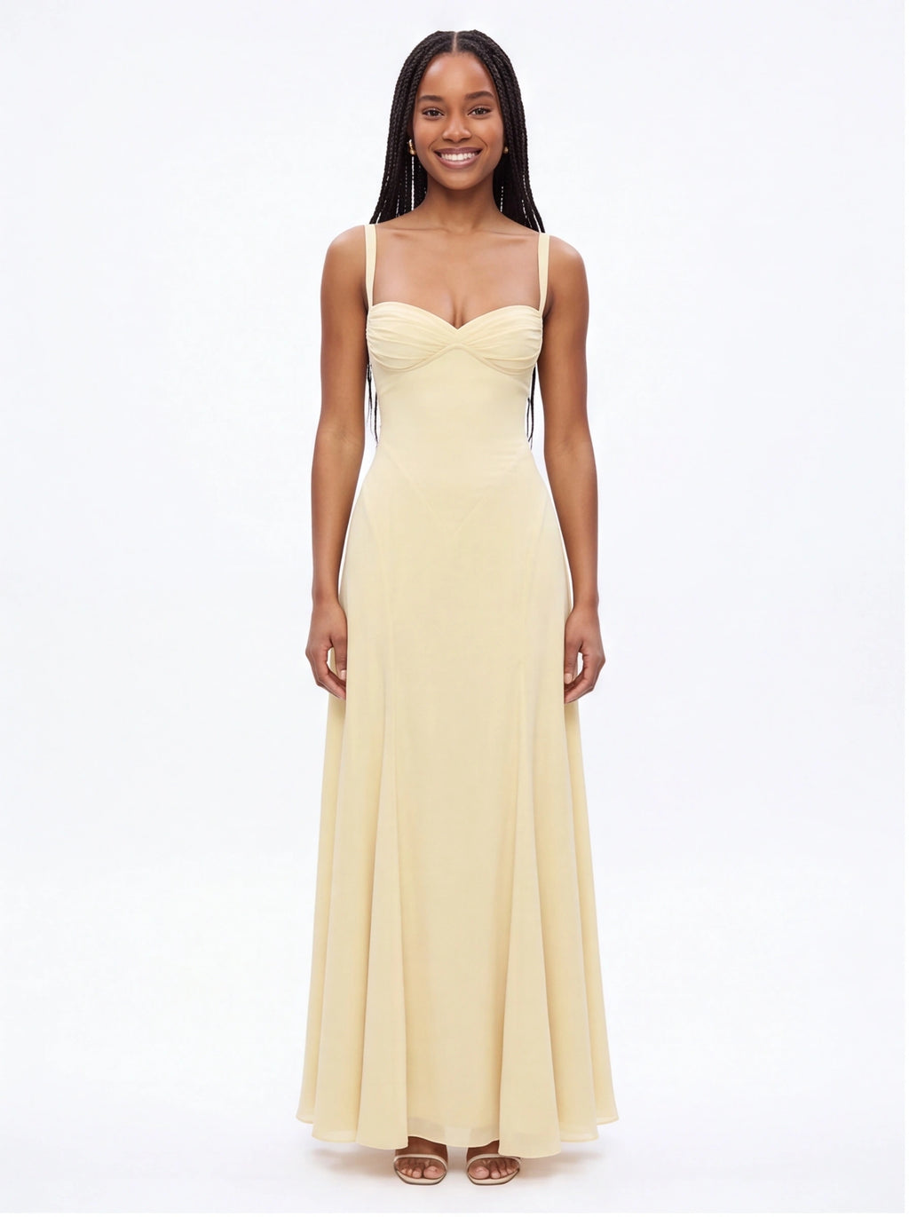 Robe de Soirée Bretelles Col Fendu Élégante