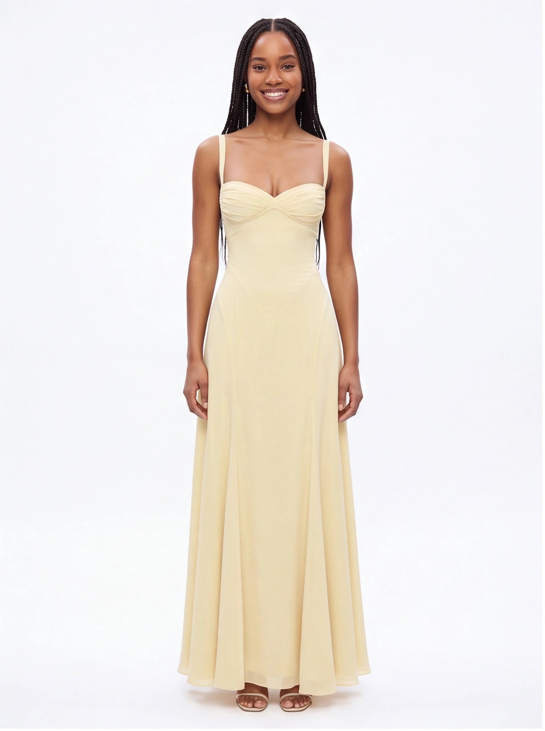 Robe de Soirée Bretelles Col Fendu Élégante