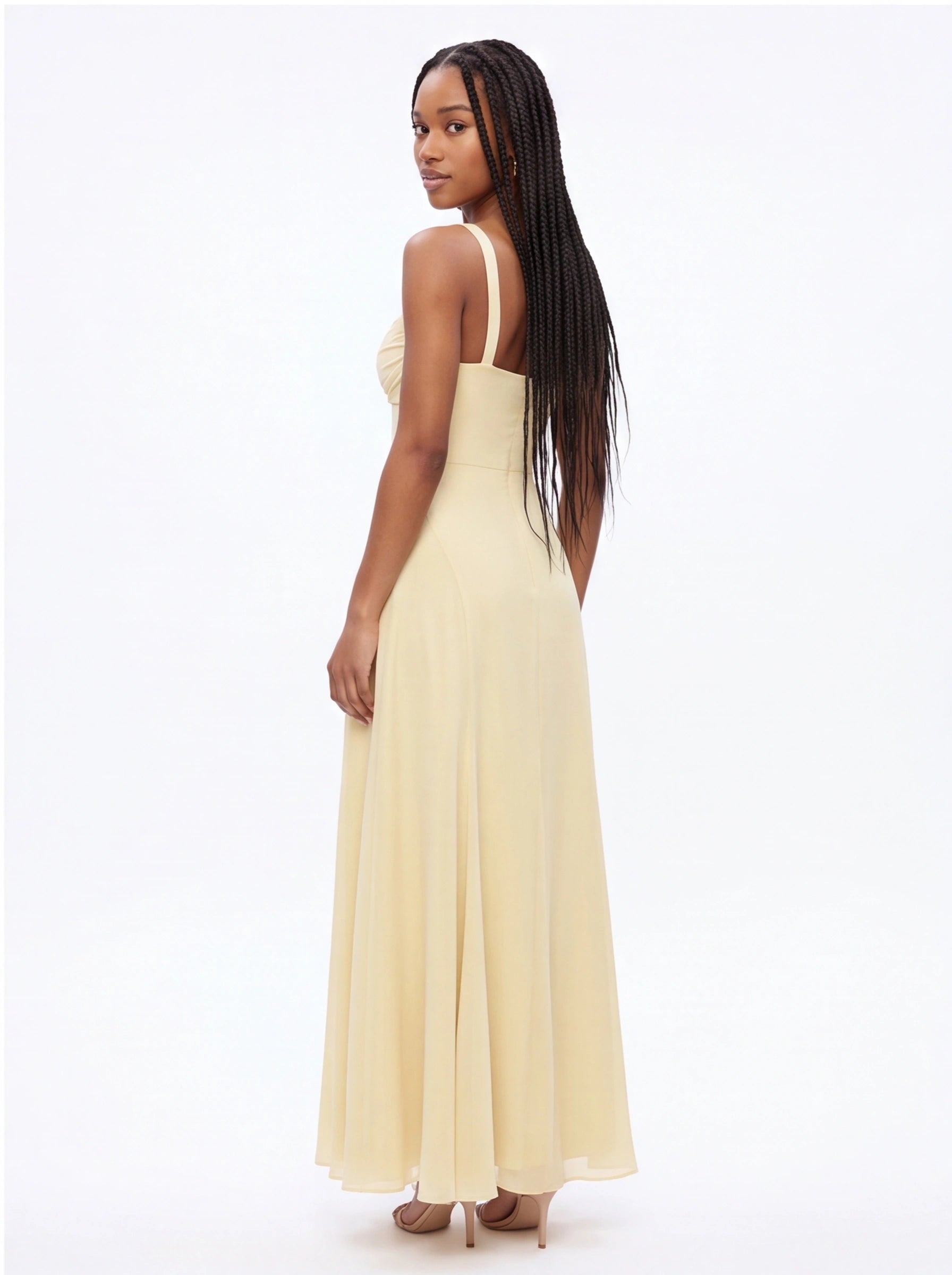 Robe de Soirée Bretelles Col Fendu Élégante
