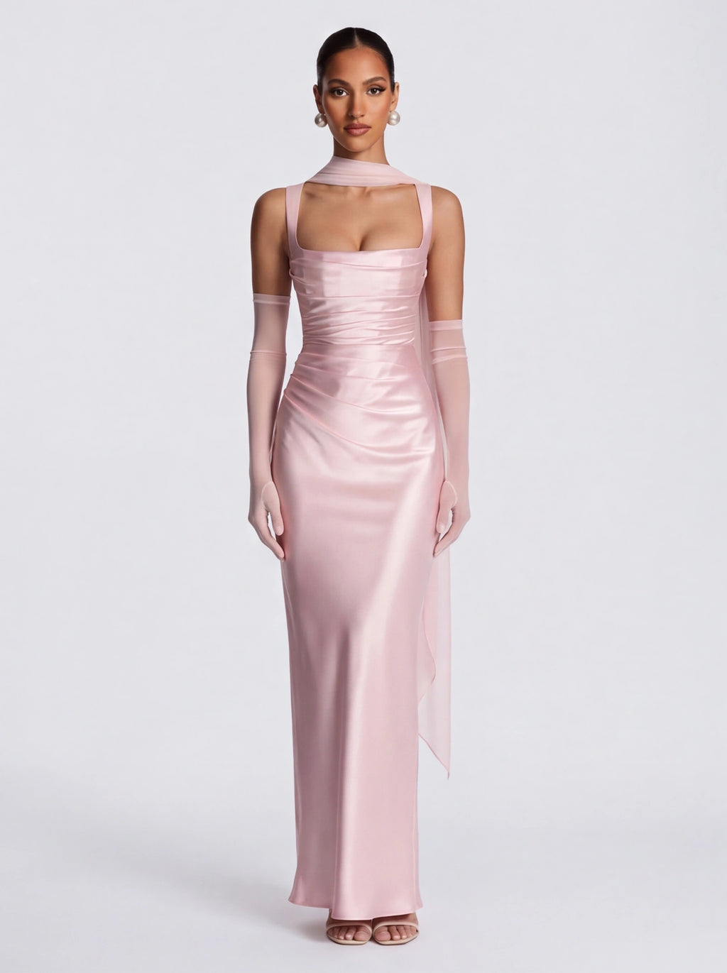 Robe de Soirée Satin Bodycon Bretelles Croisées Élégante