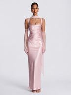 Robe de Soirée Satin Bodycon Bretelles Croisées Élégante