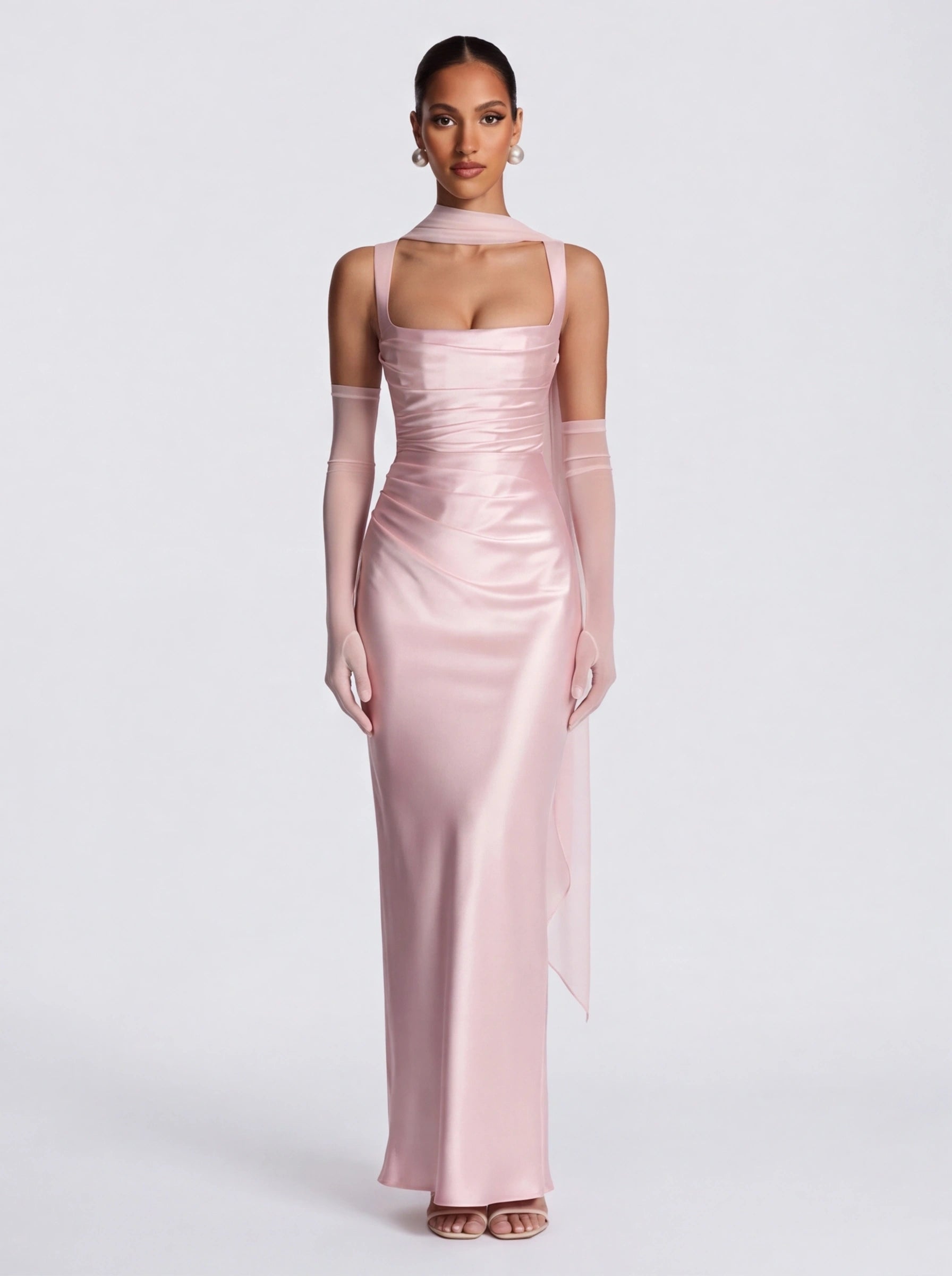 Robe de Soirée Satin Bodycon Bretelles Croisées Élégante