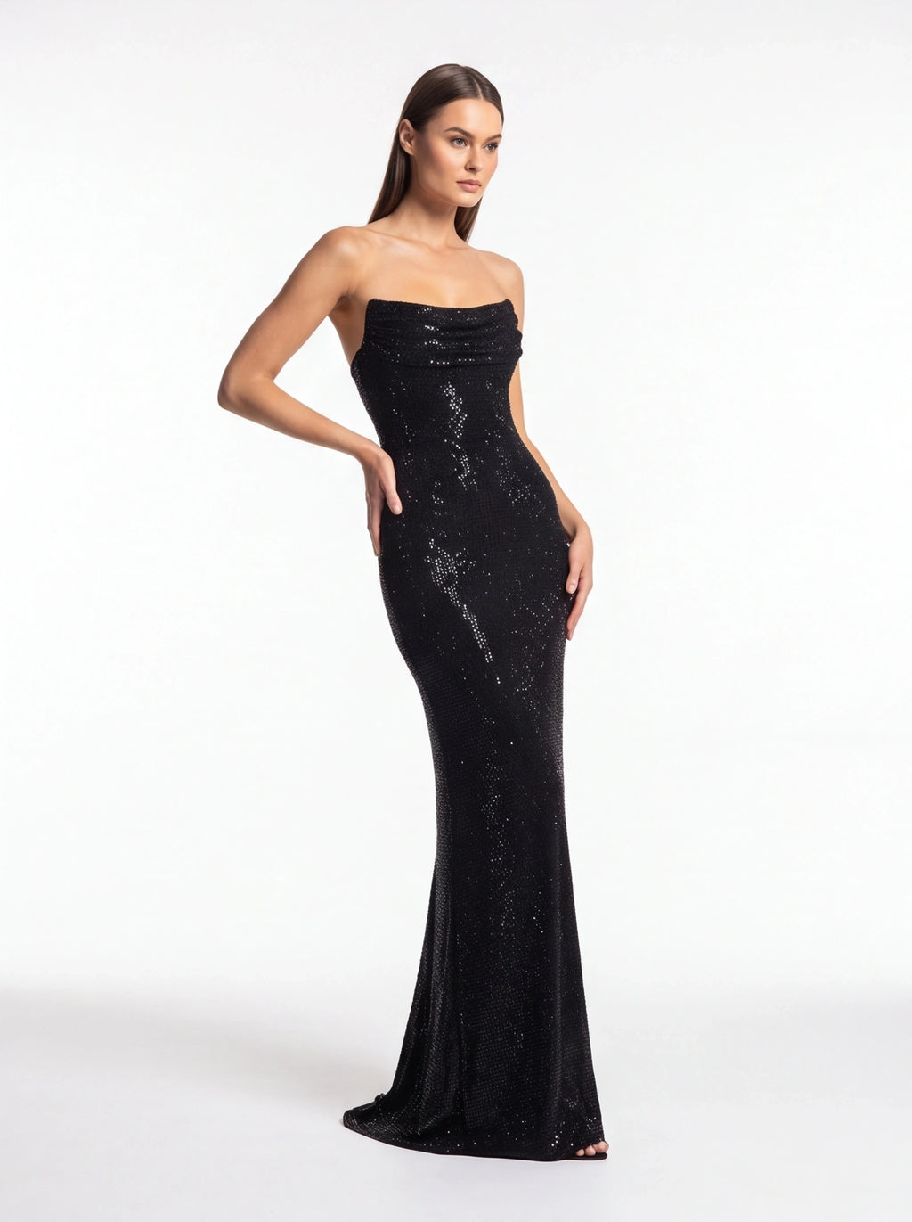 Robe de Soirée Longue Pailletée Sans Manches Élégante