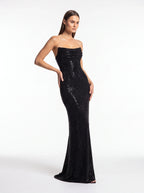 Robe de Soirée Longue Pailletée Sans Manches Élégante