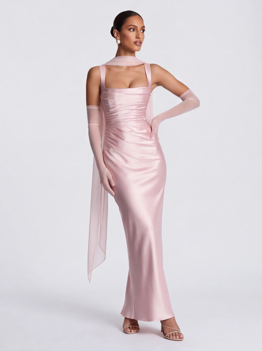 Robe de Soirée Satin Bodycon Bretelles Croisées Élégante