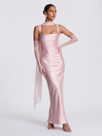 Robe de Soirée Satin Bodycon Bretelles Croisées Élégante