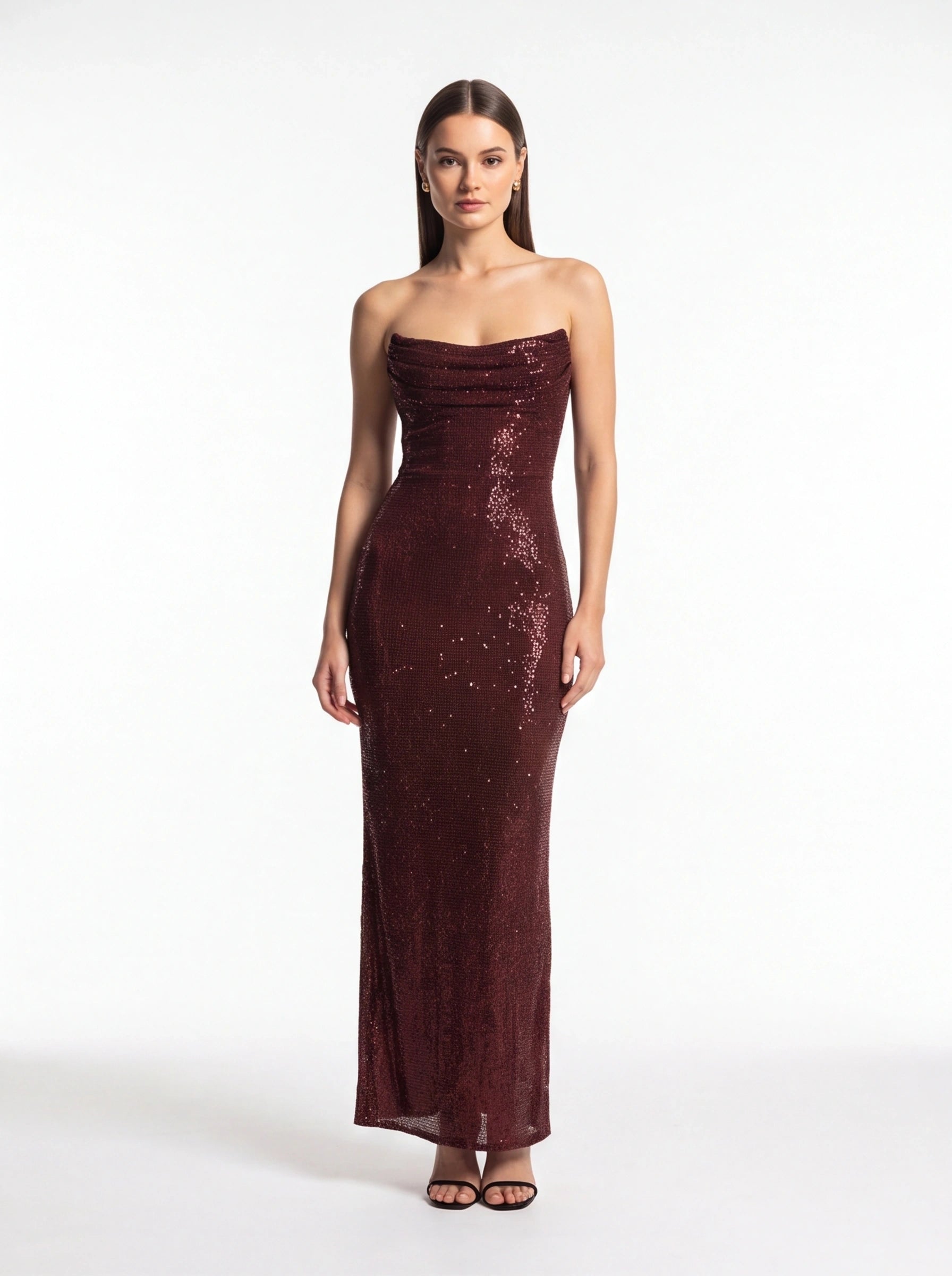 Robe de Soirée Longue Pailletée Sans Manches Élégante