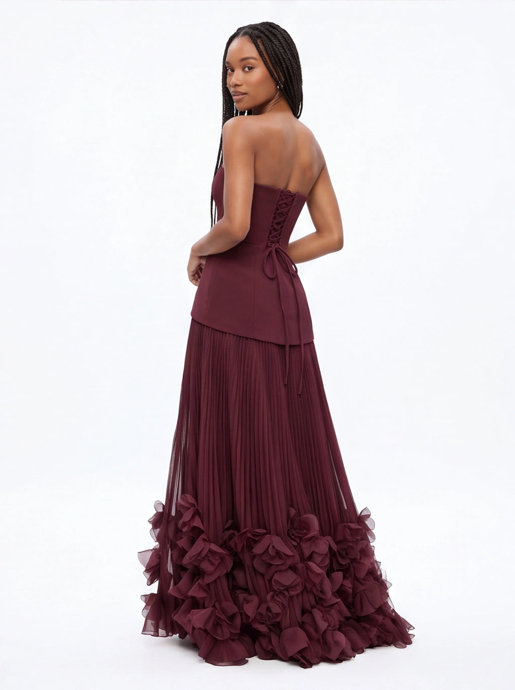 Robe de Soirée Bustier Taille Smockée Imprimé Floral