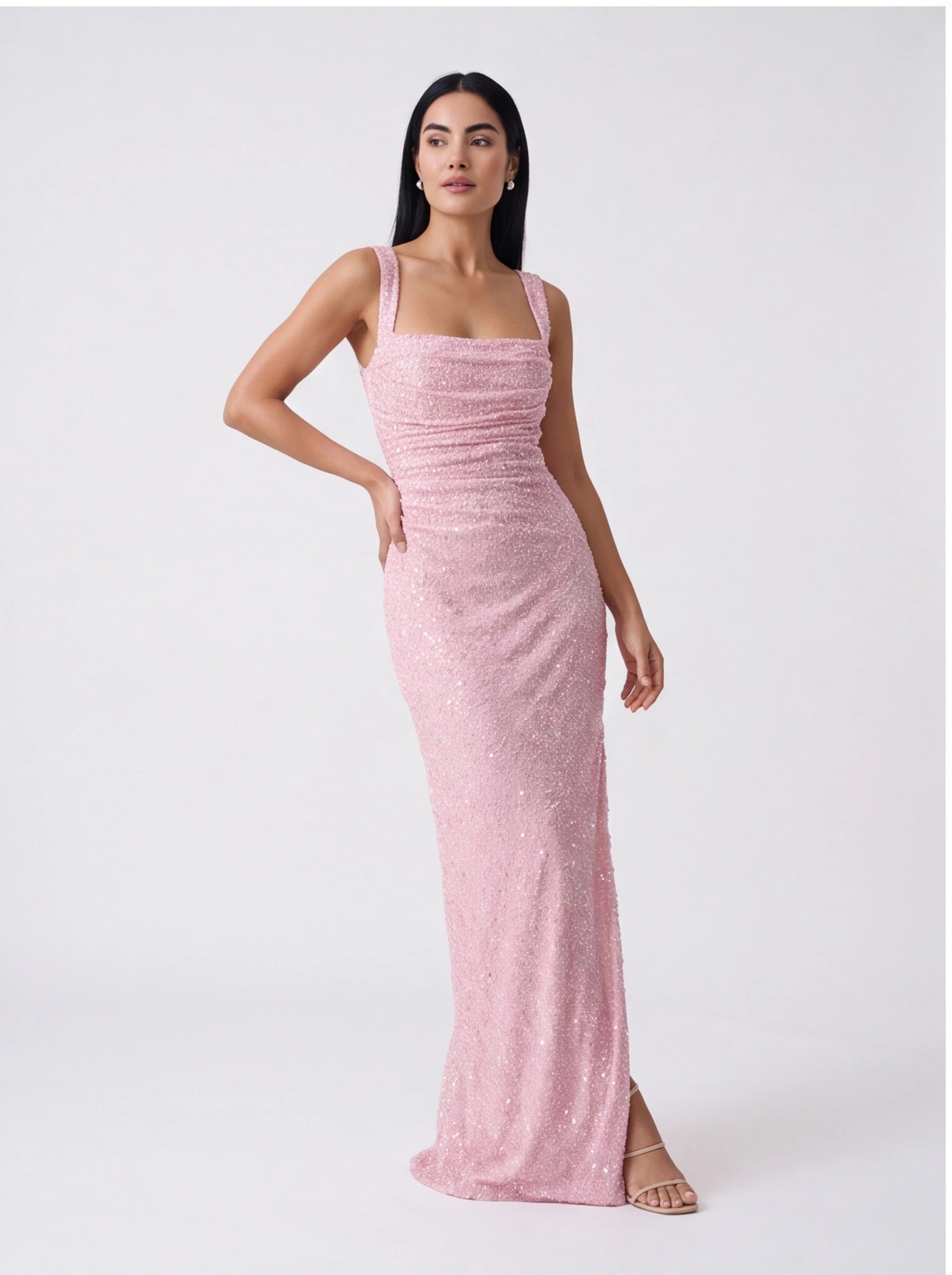 Robe de Soirée Longue Bustier Pailletée Fendue Glamour