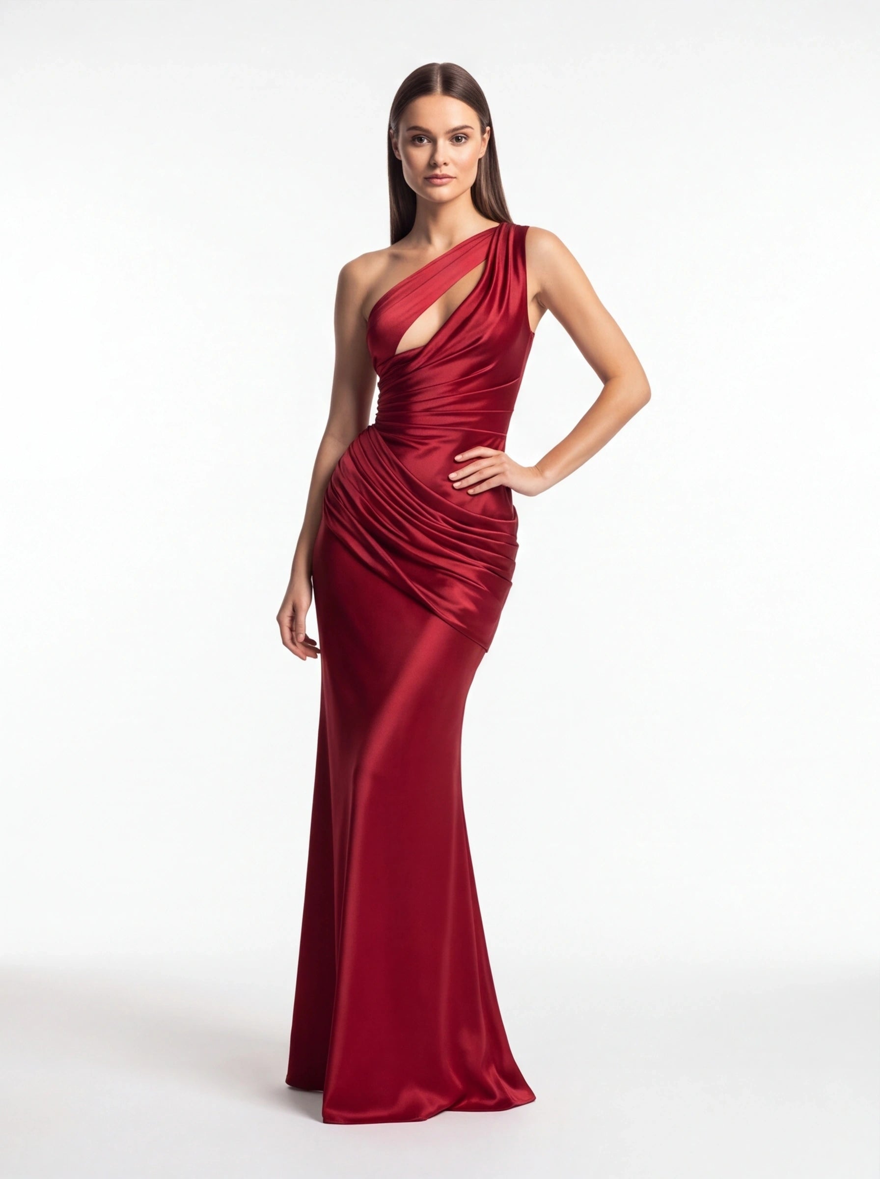 Robe de Soirée Sirène Épaule Asymétrique Taille Cintrée