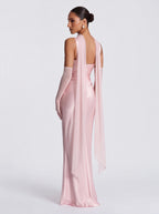 Robe de Soirée Satin Bodycon Bretelles Croisées Élégante