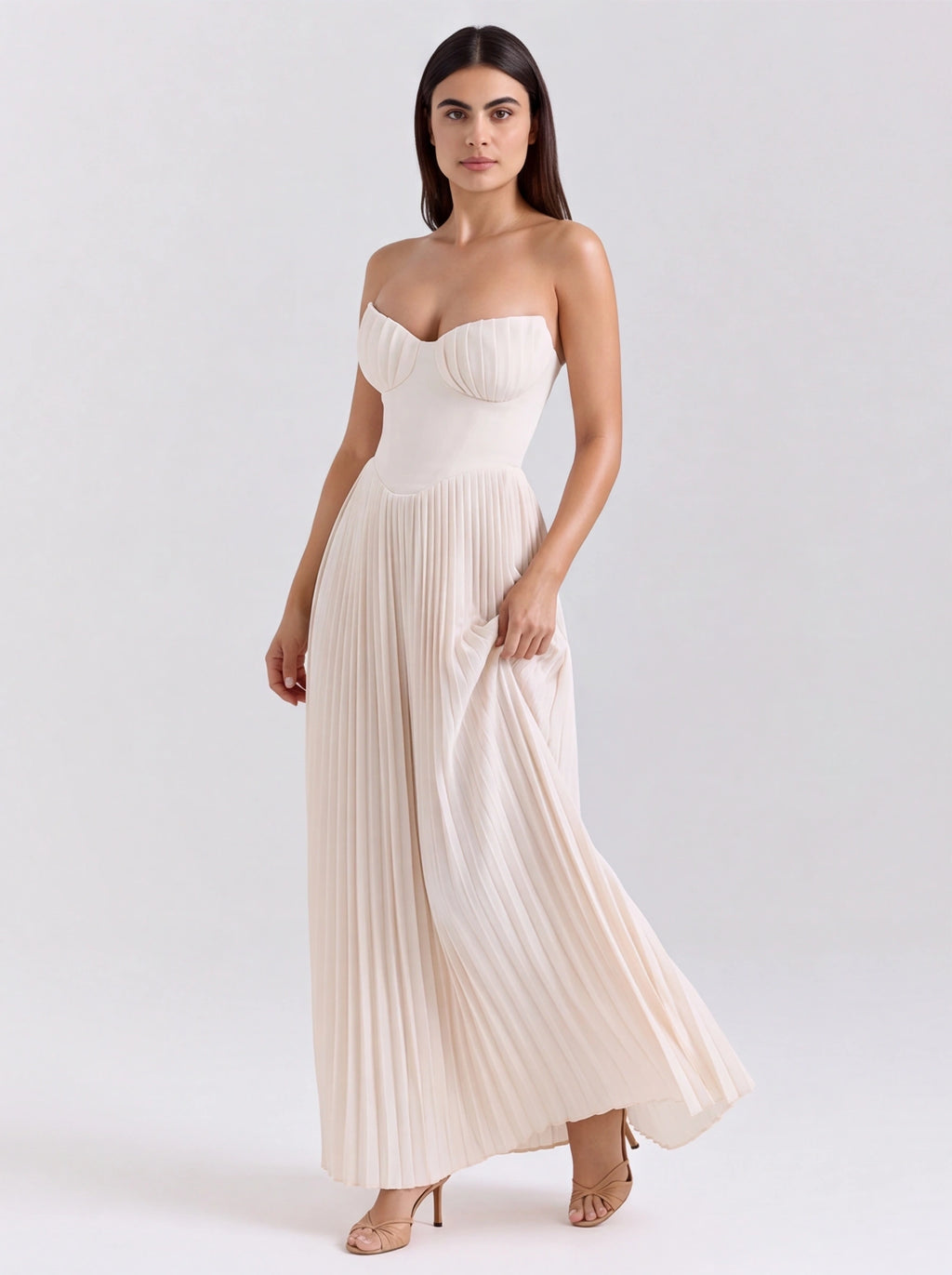 Robe de Soirée Bustier Princesse Style Français Blanc Ivoire