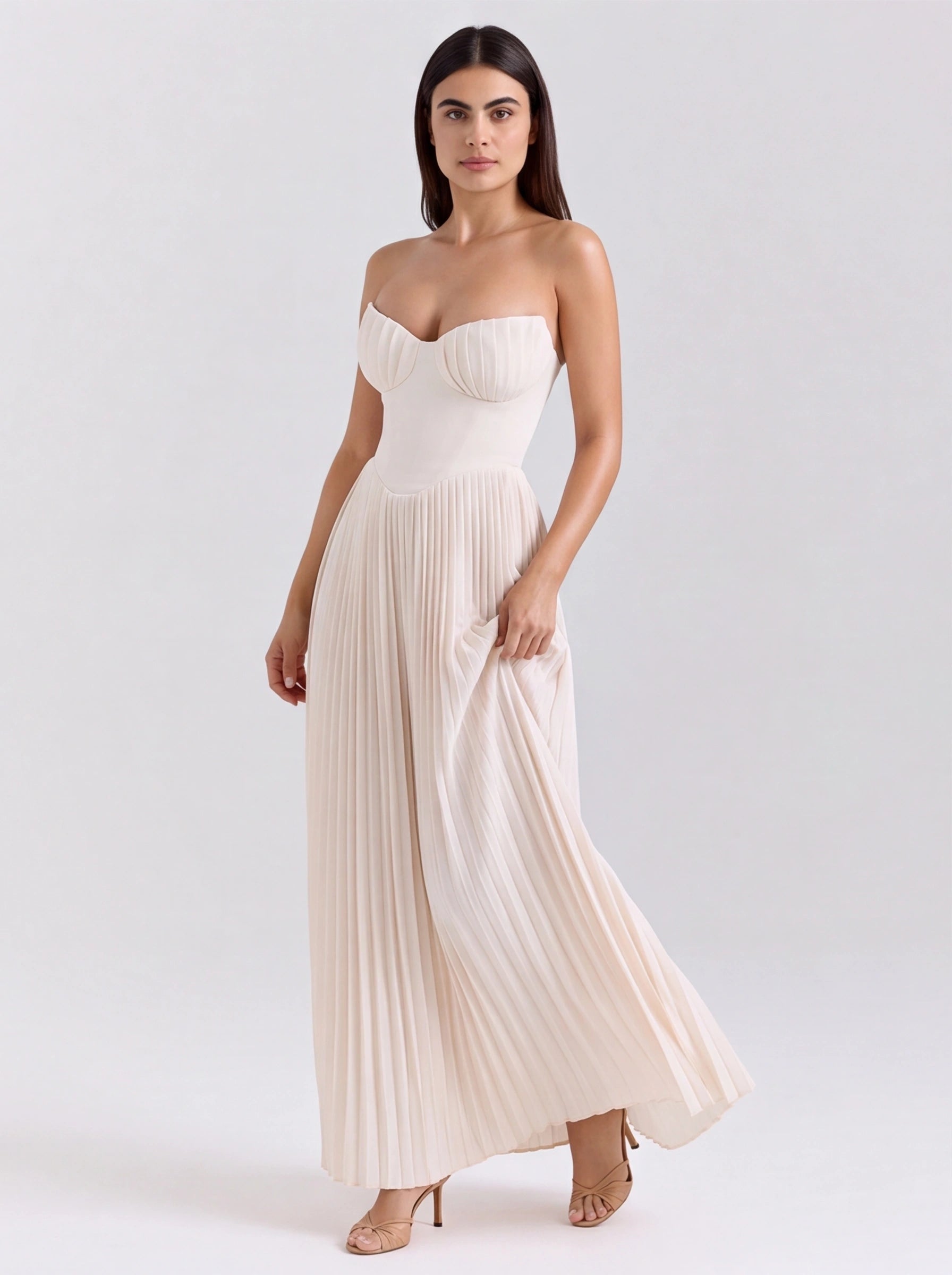 Robe de Soirée Bustier Princesse Style Français Blanc Ivoire