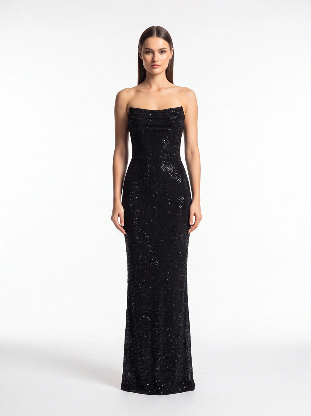 Robe de Soirée Longue Pailletée Sans Manches Élégante