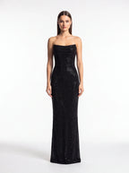 Robe de Soirée Longue Pailletée Sans Manches Élégante