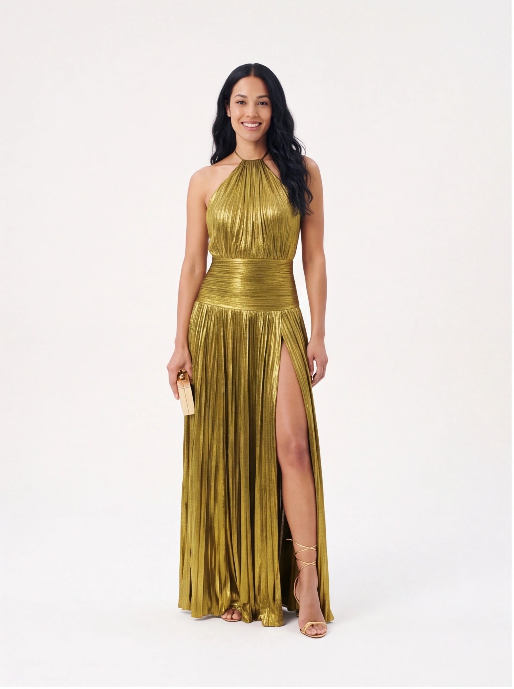 Robe de Soirée Métallique Élégante Longue