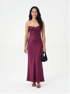 Robe de Soirée Satin Pailletée Dos Nu Lacets Glamour