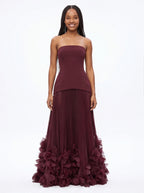 Robe de Soirée Bustier Taille Smockée Imprimé Floral