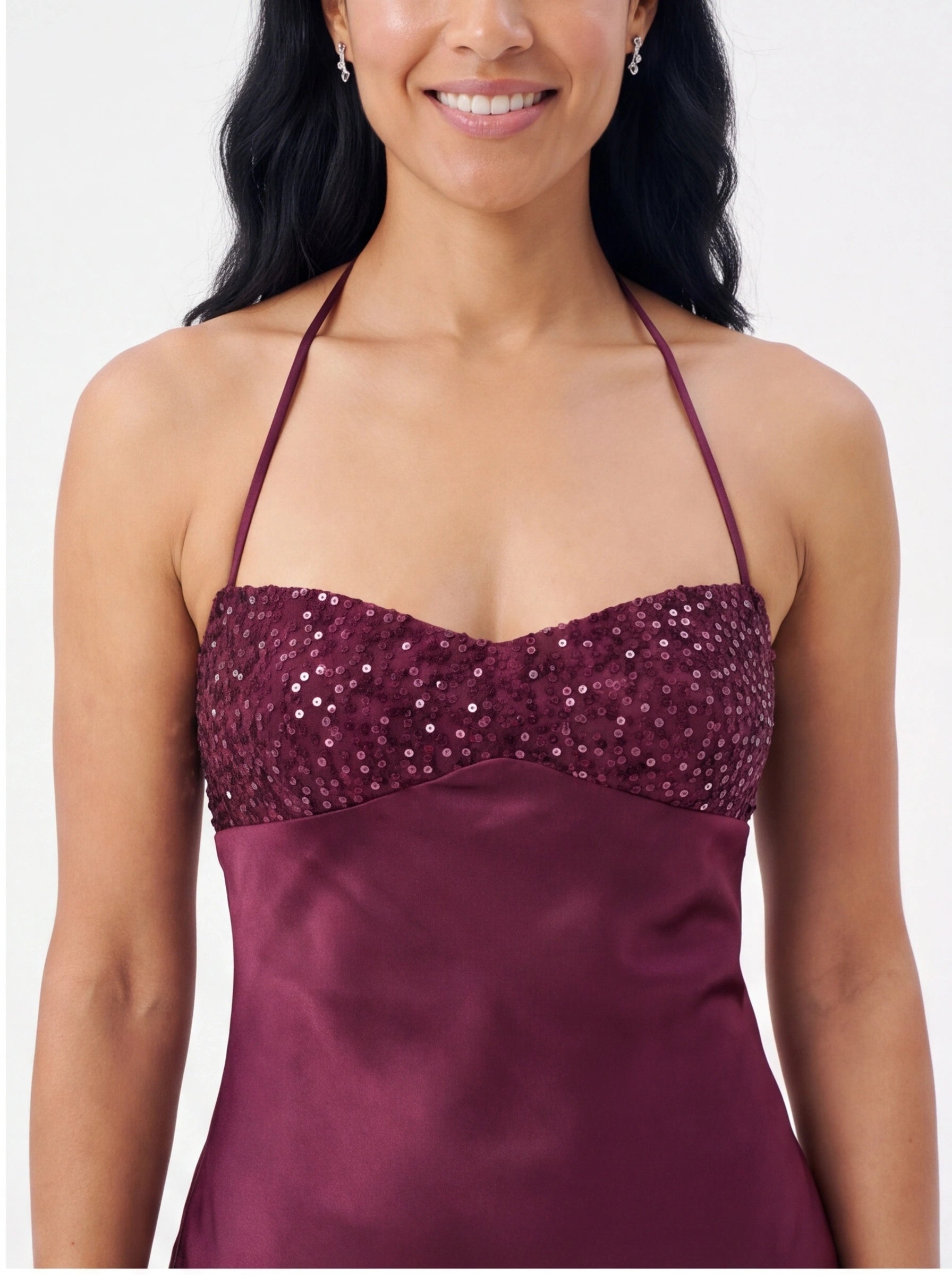 Robe de Soirée Satin Pailletée Dos Nu Lacets Glamour