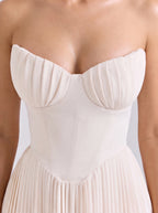 Robe de Soirée Bustier Princesse Style Français Blanc Ivoire
