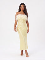 Robe de Soirée Longue à Plume Élégante